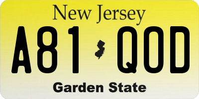 NJ license plate A81QOD