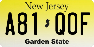 NJ license plate A81QOF