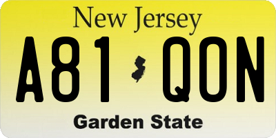 NJ license plate A81QON
