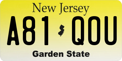 NJ license plate A81QOU