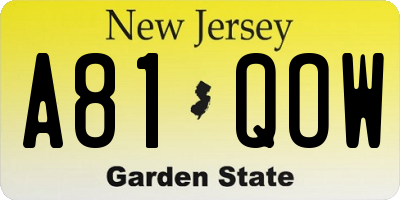 NJ license plate A81QOW
