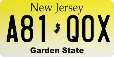 NJ license plate A81QOX