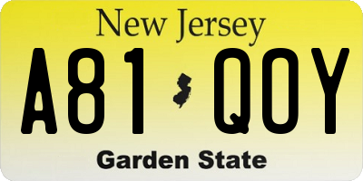 NJ license plate A81QOY