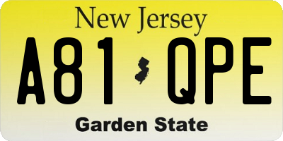 NJ license plate A81QPE