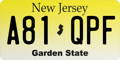 NJ license plate A81QPF