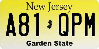 NJ license plate A81QPM