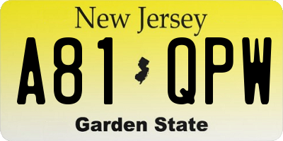 NJ license plate A81QPW