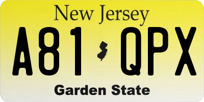NJ license plate A81QPX