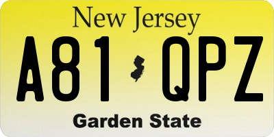 NJ license plate A81QPZ