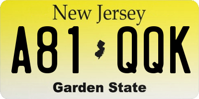 NJ license plate A81QQK