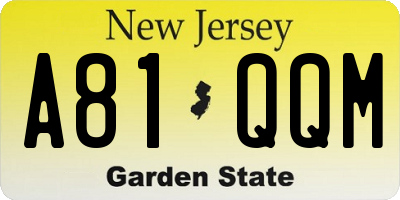 NJ license plate A81QQM
