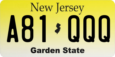 NJ license plate A81QQQ