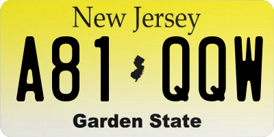 NJ license plate A81QQW