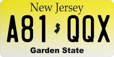NJ license plate A81QQX