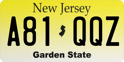 NJ license plate A81QQZ