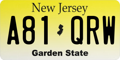 NJ license plate A81QRW