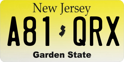 NJ license plate A81QRX