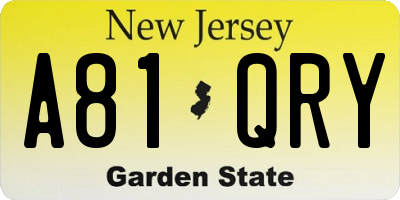 NJ license plate A81QRY