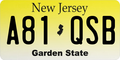 NJ license plate A81QSB