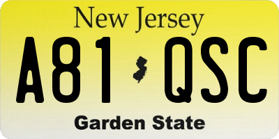 NJ license plate A81QSC