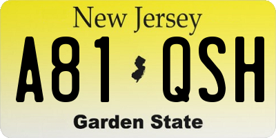 NJ license plate A81QSH