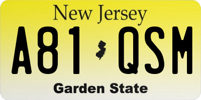 NJ license plate A81QSM