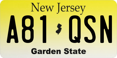 NJ license plate A81QSN