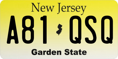 NJ license plate A81QSQ