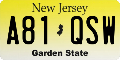 NJ license plate A81QSW