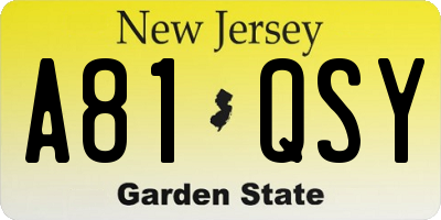 NJ license plate A81QSY