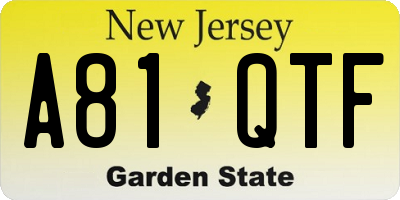 NJ license plate A81QTF