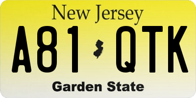 NJ license plate A81QTK