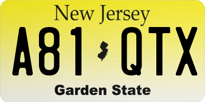 NJ license plate A81QTX