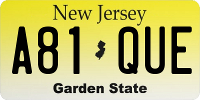 NJ license plate A81QUE