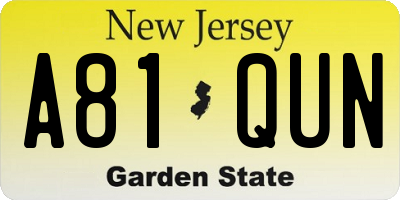 NJ license plate A81QUN