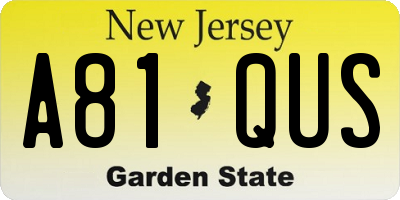 NJ license plate A81QUS