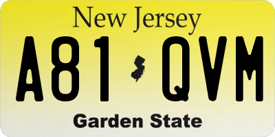 NJ license plate A81QVM