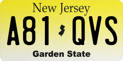 NJ license plate A81QVS