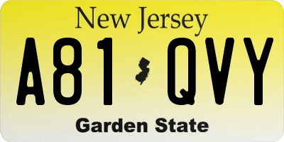NJ license plate A81QVY