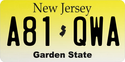 NJ license plate A81QWA