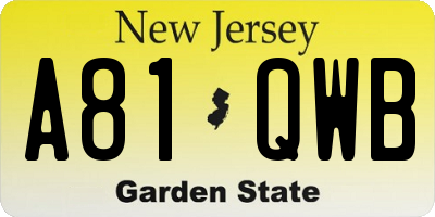 NJ license plate A81QWB