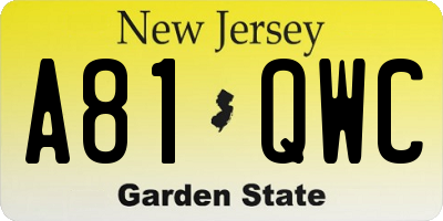 NJ license plate A81QWC