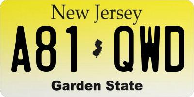 NJ license plate A81QWD