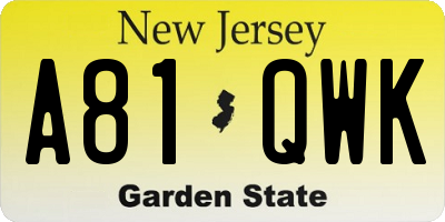 NJ license plate A81QWK