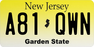 NJ license plate A81QWN