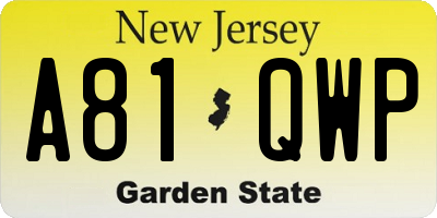NJ license plate A81QWP