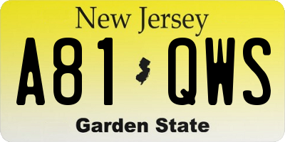 NJ license plate A81QWS
