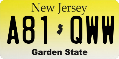 NJ license plate A81QWW