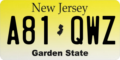 NJ license plate A81QWZ