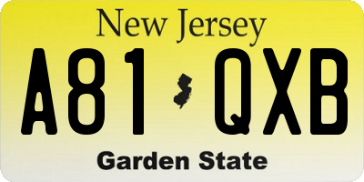 NJ license plate A81QXB
